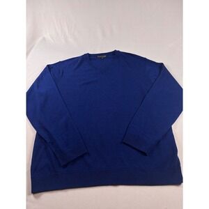 Hart Schaffner Marx Extra Fine Merino Wool Dadcore V-Neck Sweater Blue Mens XL